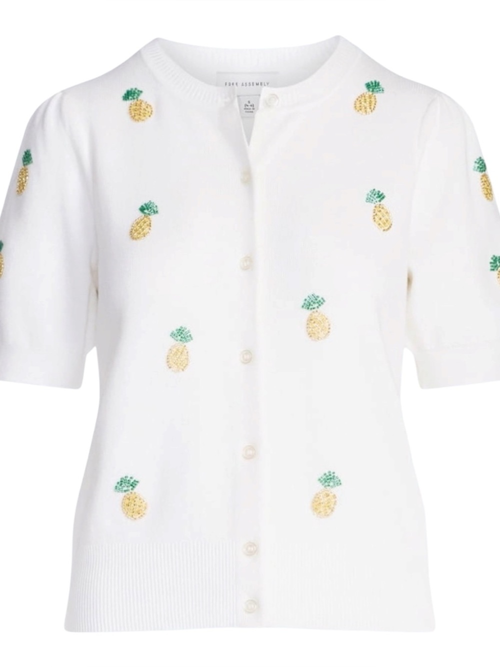 Free Assembly Women's Beaded Cardigan Sweater with Short Puff Sleeves Size XXL
